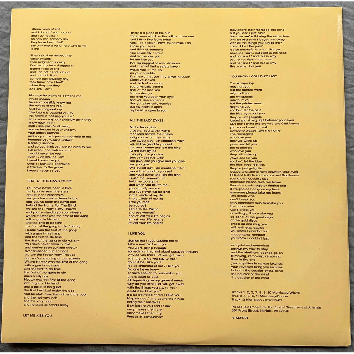 Morrisey "You Are The Quarry" record picture 