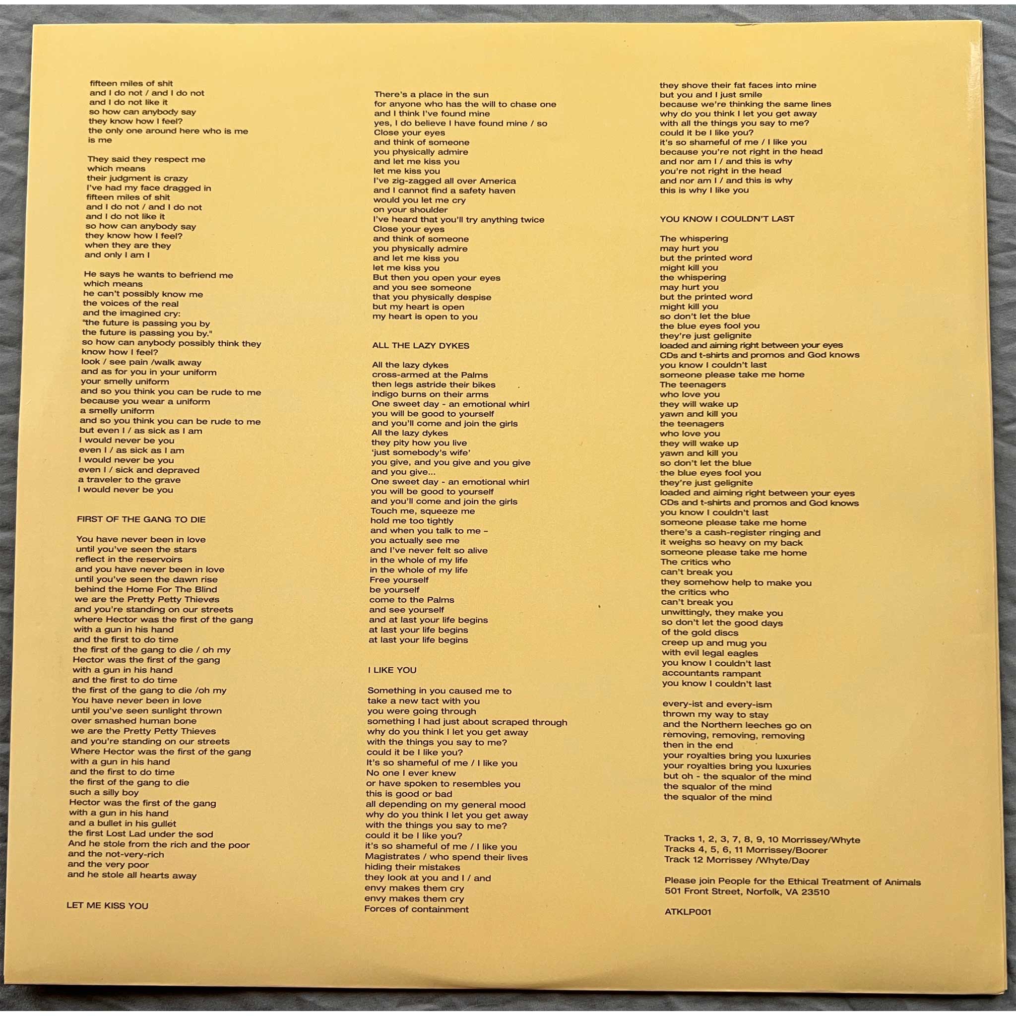 Morrisey "You Are The Quarry" record picture 