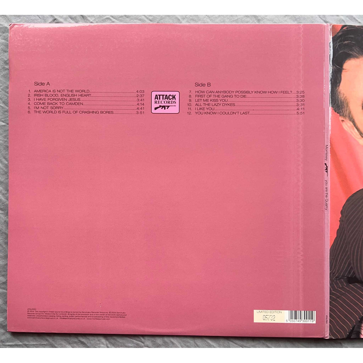 Morrisey "You Are The Quarry" record picture 